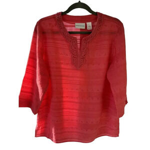 Alfred Dunner Women’s (14) Coral Lace Texture Notched ViscoseTop 3/4 SL Pullover